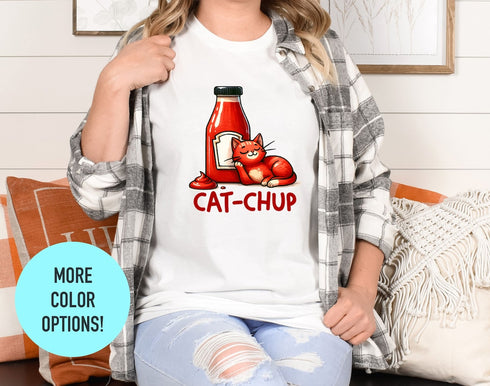 Cat-Chup Funny Red Cat Shirt, Womens Cat Shirt, Cat Lovers Gift, Birthday Gift Shirt, Cute Cats Shirt, Funny Kitten Shirt, Funny Shirts
